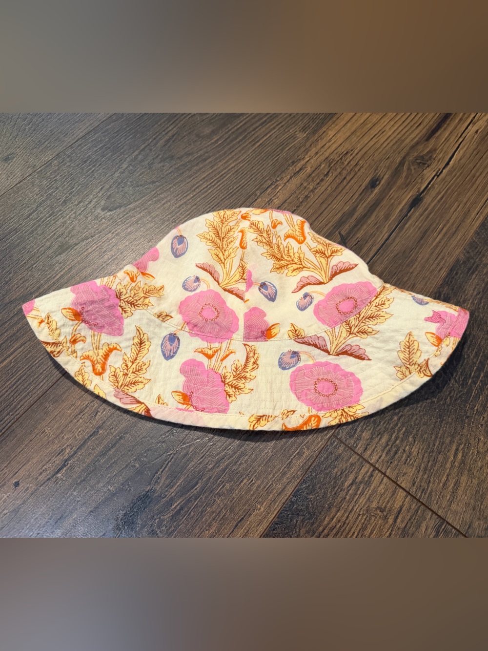 Pink Chicken Floral Sun Hat in Pink, Orange and Cream